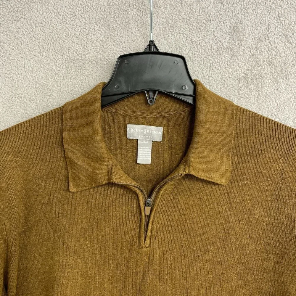 Hickey Freeman Men's L Brown Quarter-Zip Sweater Rayon/Poly Blend G1842